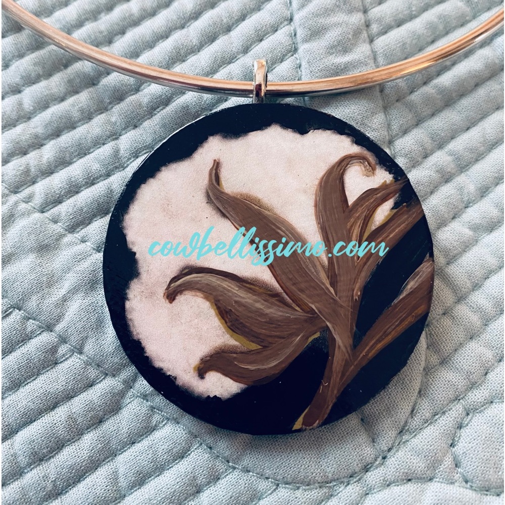 hand painted cotton boll pendant (PENDANT ONLY: necklace not included)